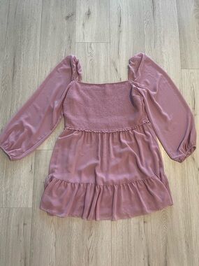 Aritzia Wilfred New Tempest Dress - Dusty Mauve Purple Tiered Long Sleeve Mini